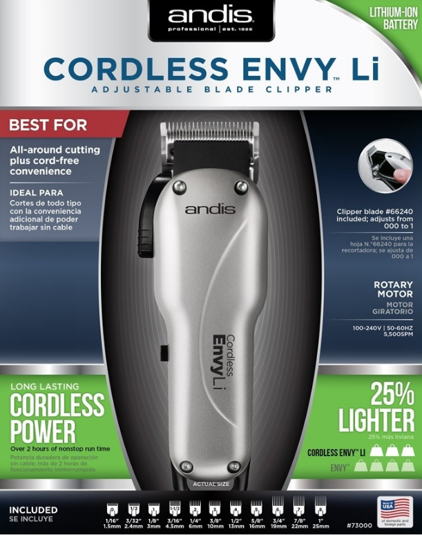 ANDIS CORDLESS ENVY LI ADJUSTABLE BLADE CLIPPER Will's Barber Supply